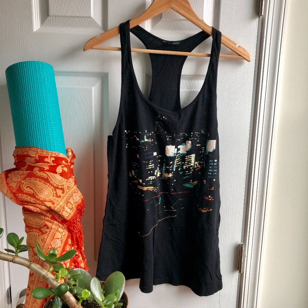 Truly Madly Deeply Deep Tank Skyline Print Black L